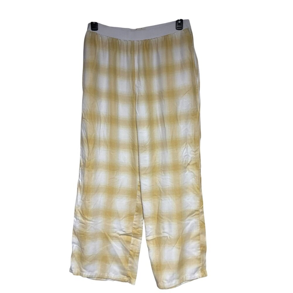 Happily Grey Yellow Plaid Wide Leg Pajama Lounge Pants Size XL